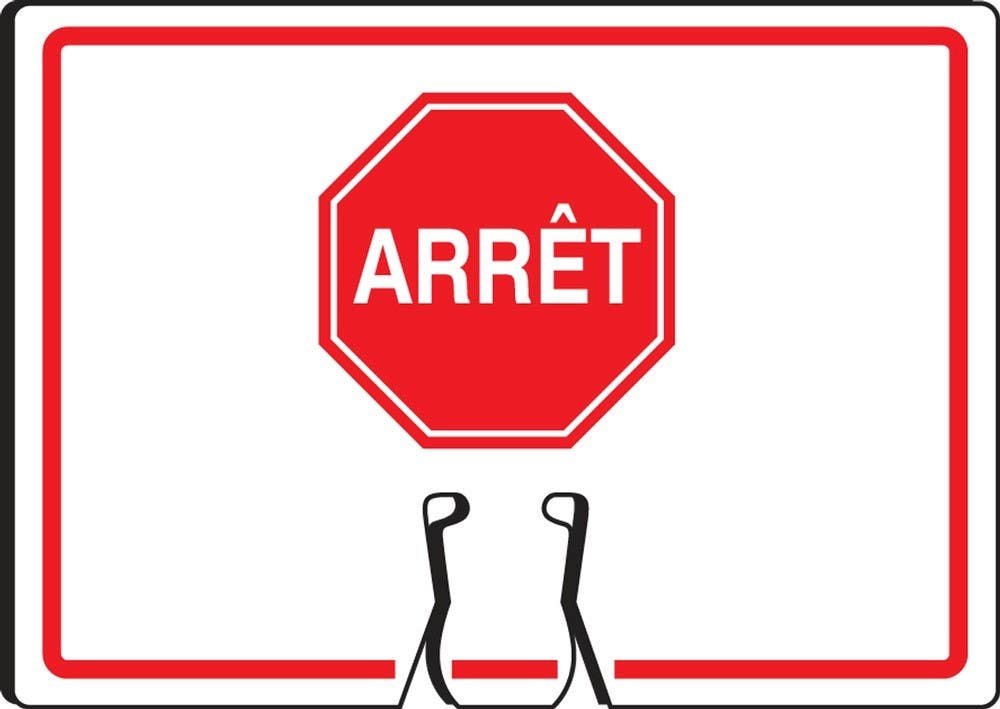 AccuformNMC FRFBC738 Cone Top Warning Sign, Stop, French, 10" H x 14" W