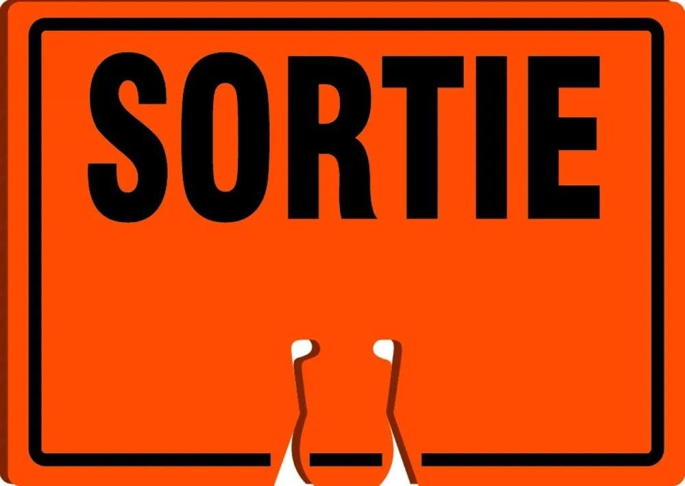 AccuformNMC FRFBC742 Cone Top Warning Sign, Exit, French, 10" H x 14" W