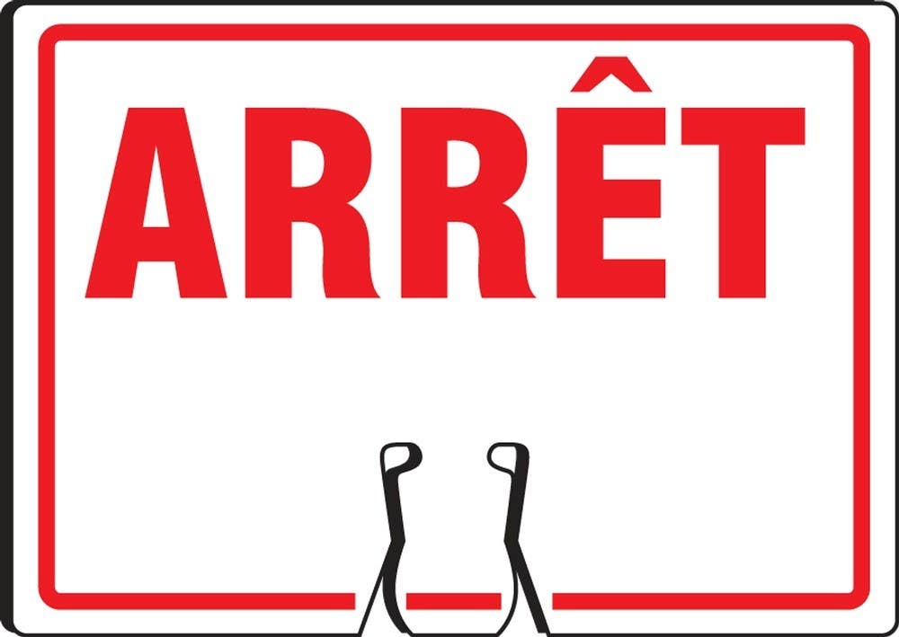 AccuformNMC FRFBC Cone Top Warning Sign, Arret, French, 10" H x 14" W