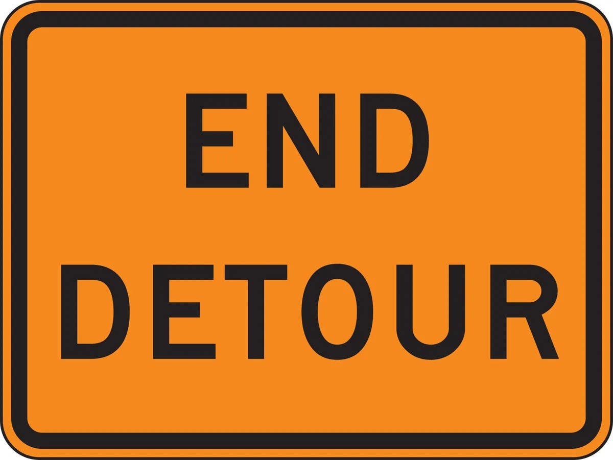 AccuformNMC FRK238 Rigid Construction Sign, End Detour, 18" H x 24" W