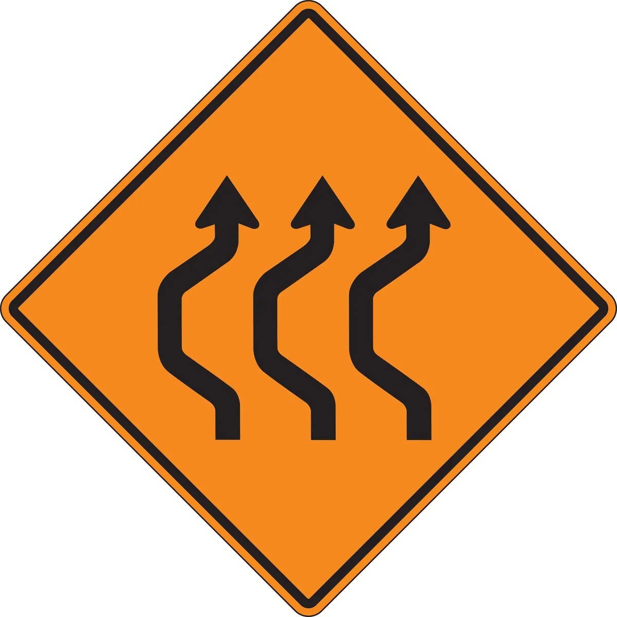 AccuformNMC FRK Rigid Construction Sign, Three Lane Double Reverse Curve