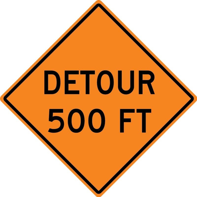 AccuformNMC FRK Rigid Construction Sign, Detour 500 Ft