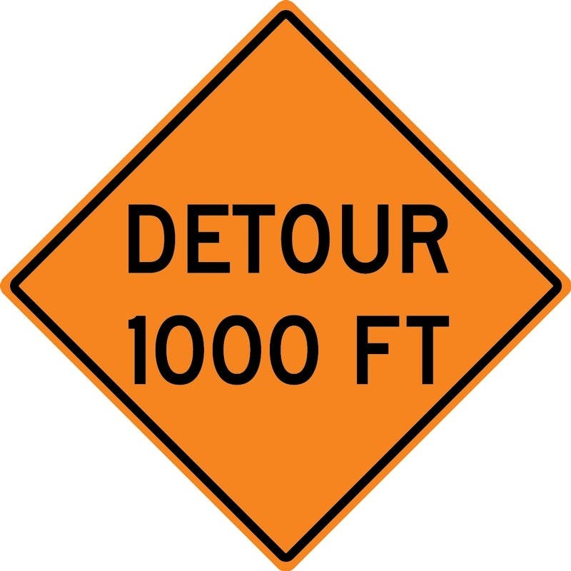 AccuformNMC FRK Rigid Construction Sign, Detour 1000 Ft