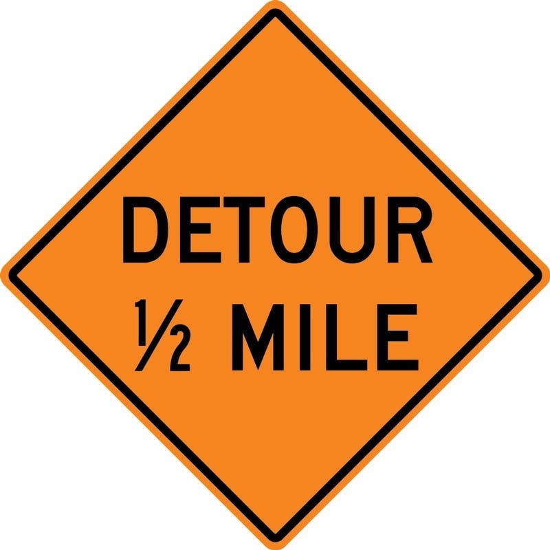 AccuformNMC FRK Rigid Construction Sign, Detour 1/2 Mile