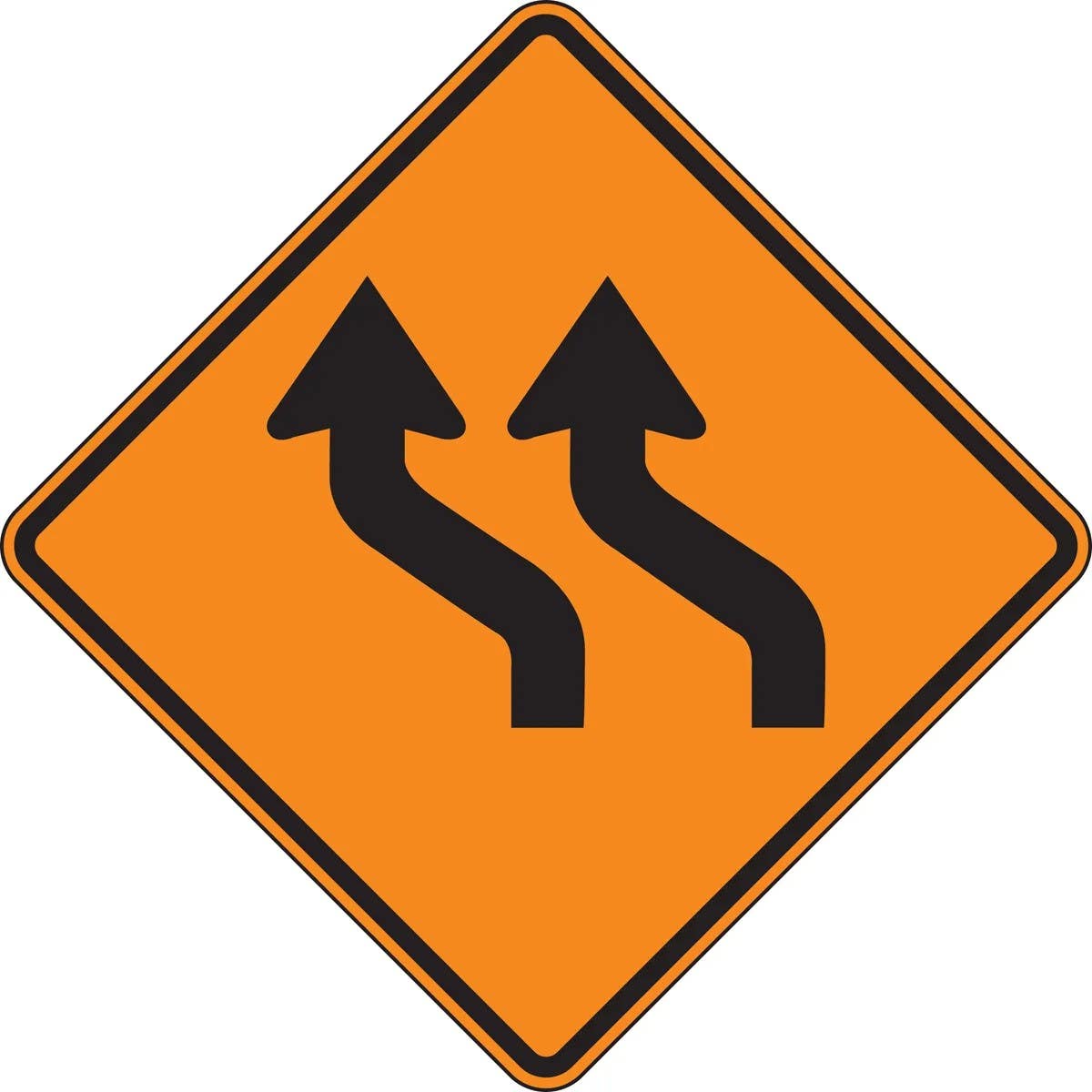 AccuformNMC FRK Rigid Construction Sign, Two Lane Reverse Curve (Left)