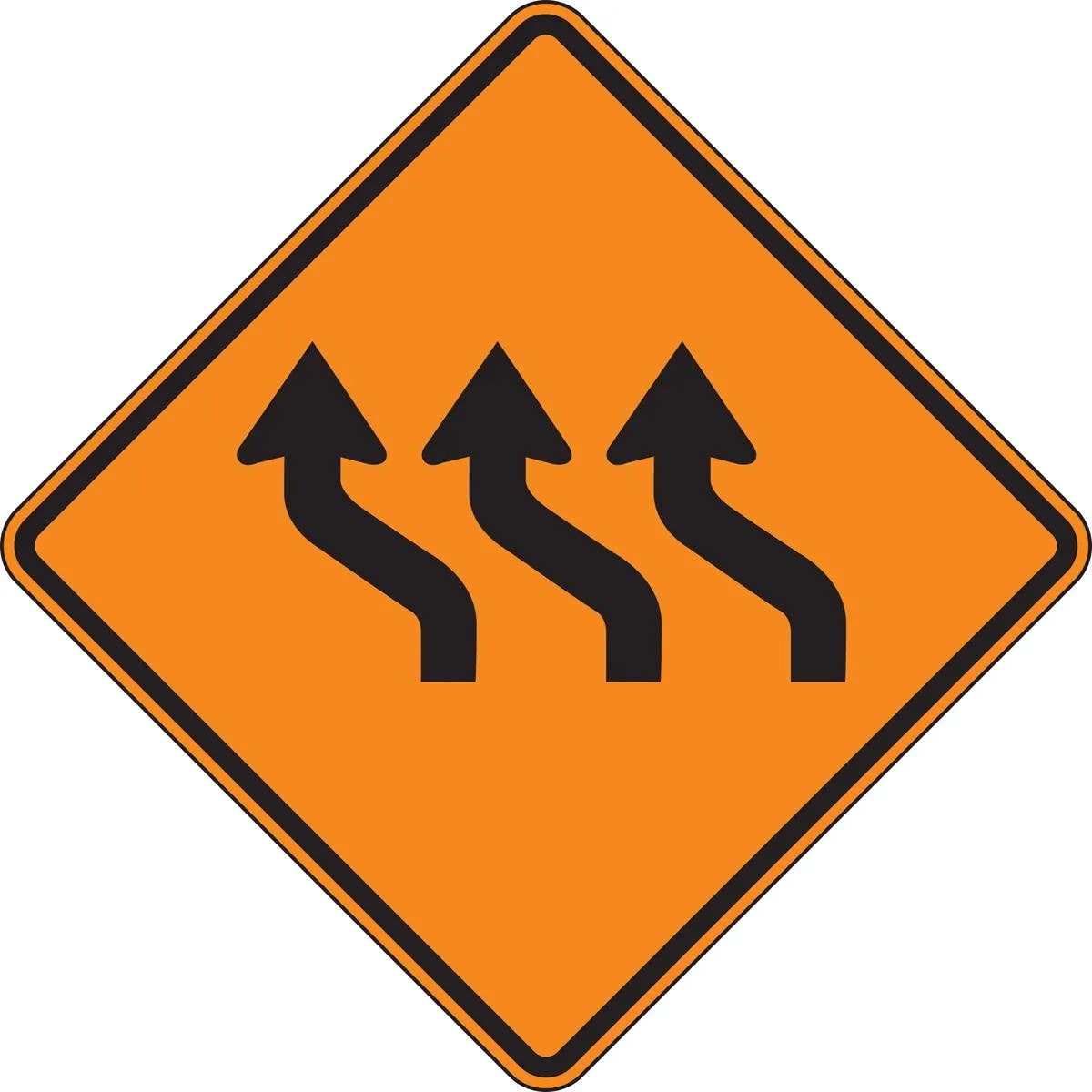 AccuformNMC FRK Rigid Construction Sign, Three Lane Reverse Curve (Left)