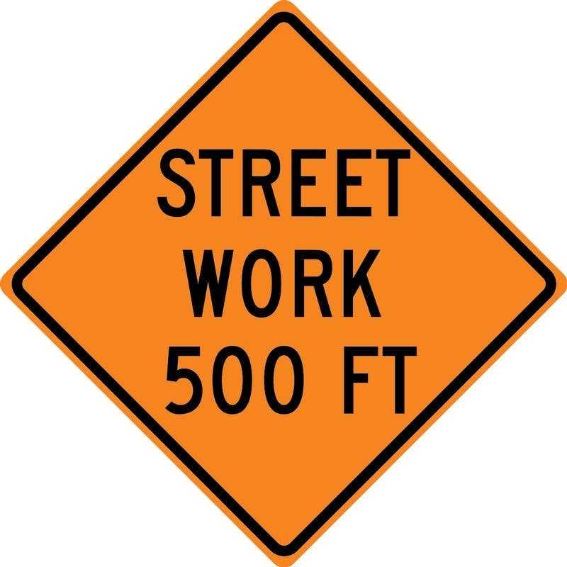 AccuformNMC FRK Rigid Construction Sign, Street Work 500 Ft