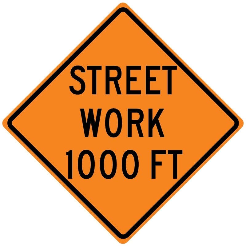 AccuformNMC FRK Rigid Construction Sign, Street Work 1000 Ft