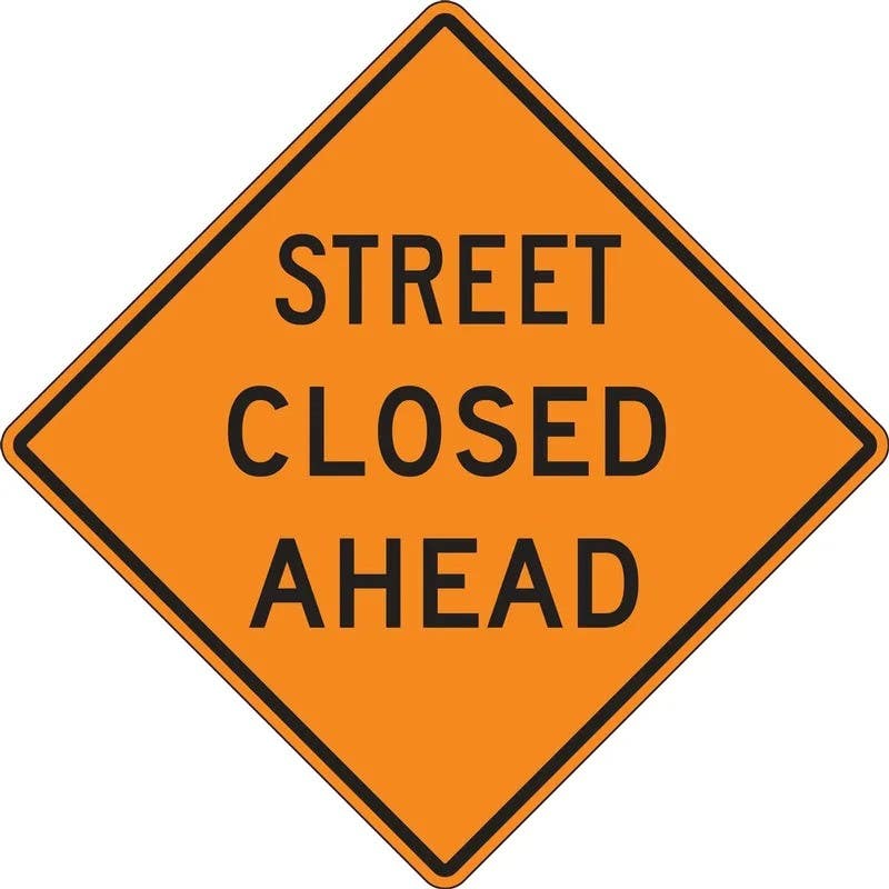 AccuformNMC FRK Rigid Construction Sign, Street Closed Ahead