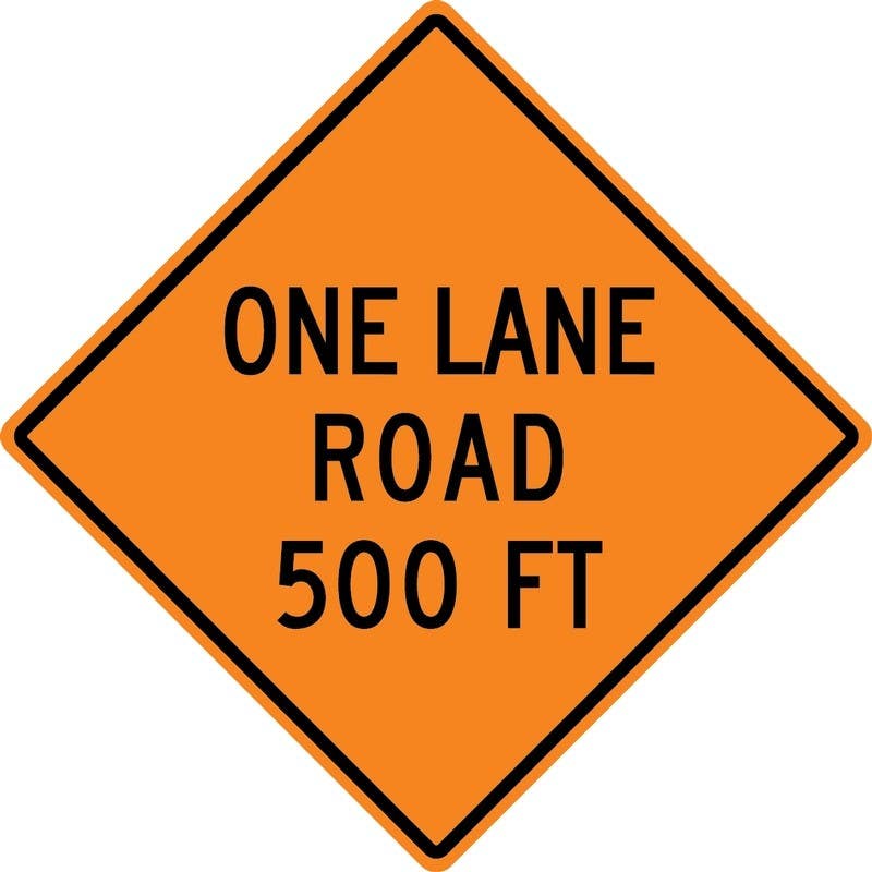 AccuformNMC FRK Rigid Construction Sign, One Lane Road 500 Ft