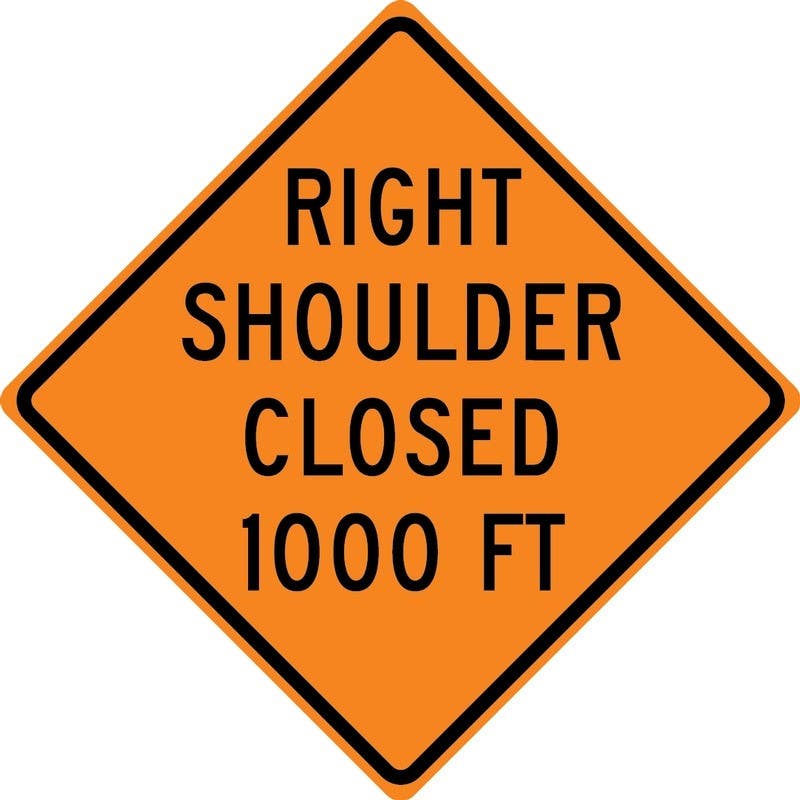 AccuformNMC FRK Rigid Construction Sign, Right Shoulder Closed 1000 Ft