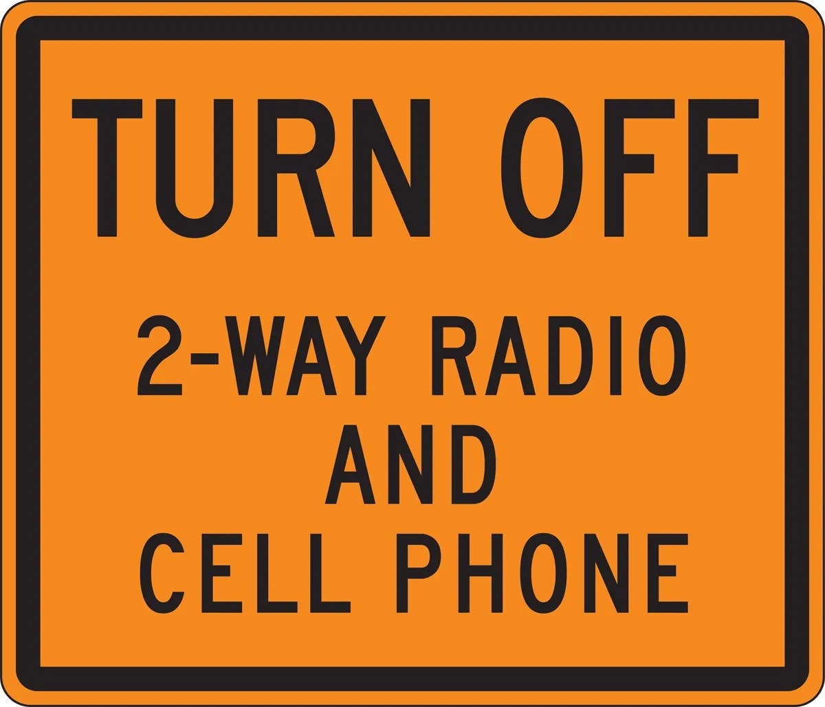 AccuformNMC FRK Rigid Construction Sign, Turn Off 2-Way Radio And Cell Phone, 36" H x 42" W