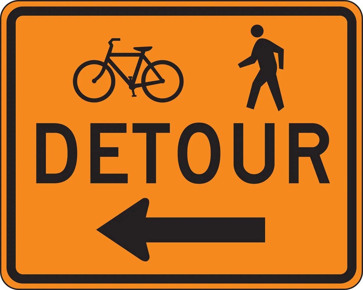 AccuformNMC FRK Rigid Construction Sign, Detour (Pedestrian/Bicycle), 24" H x 30" W