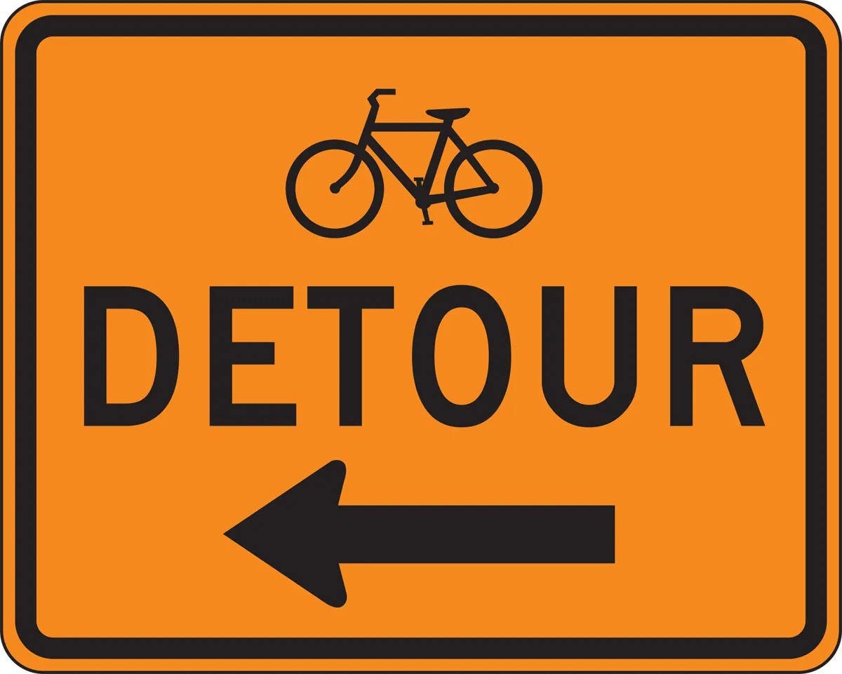 AccuformNMC FRK Rigid Construction Sign: Detour (Bicycle), 24" H x 30" W