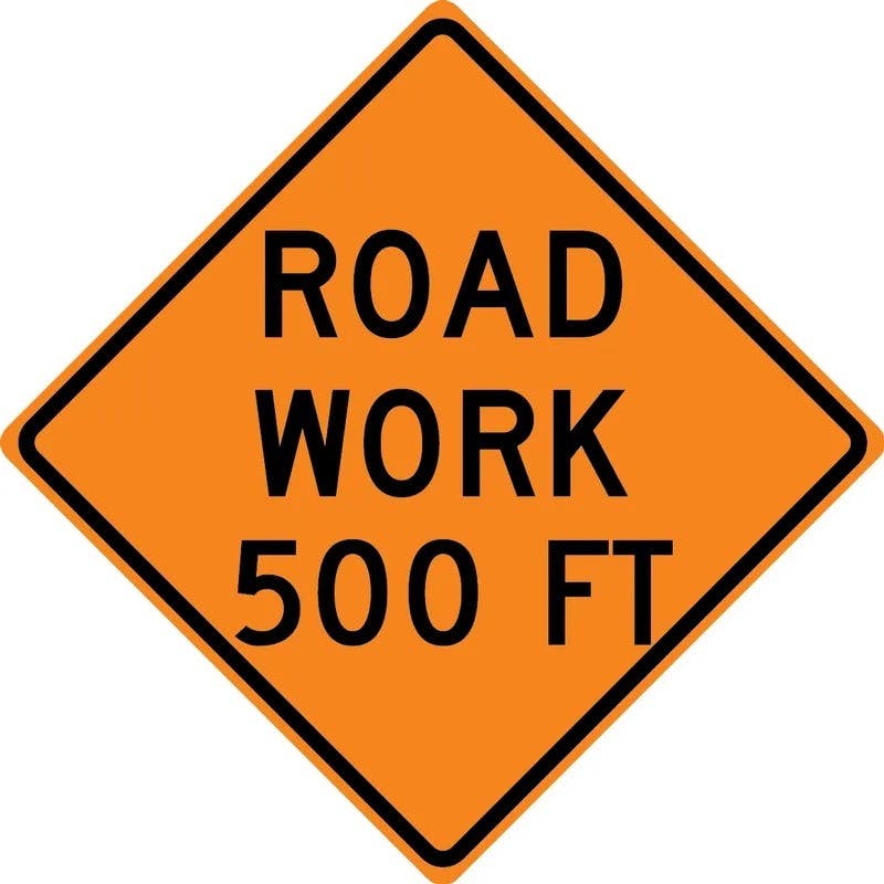 AccuformNMC FRK Rigid Construction Sign, Road Work 500 Ft