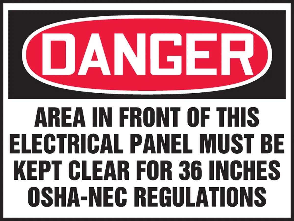 AccuformNMC LELC002 OSHA Danger Safety Label, Area In Front Of This Electrical Panel…, Adhesive Dura Vinyl, 3-1/2" H x 5" W