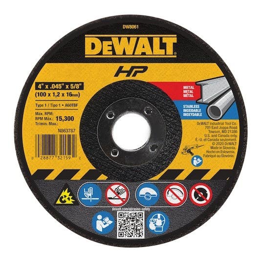DEWALT DW8061 4" x .045" x 5/8" Metal Thin Cut-Off Wheel