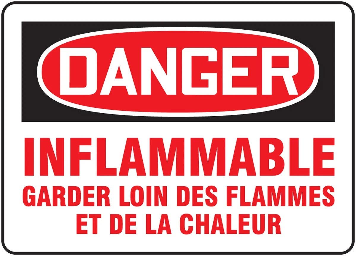 AccuformNMC FRMCHG Bilingual French Sign, Danger, Inflammable, Garder Loin Des Flammes ET DE LA Chaleur