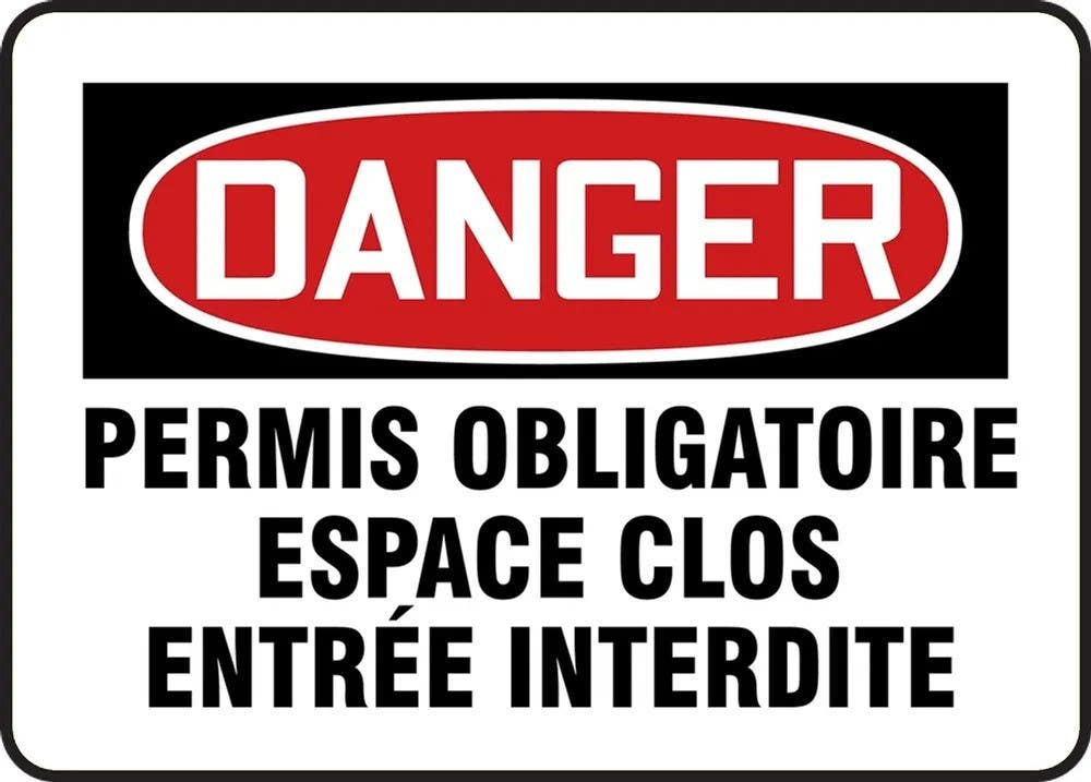 AccuformNMC FRMCSP French OSHA Danger Safety Sign, Permis Obligatore Espace Clos Entrée Interdite