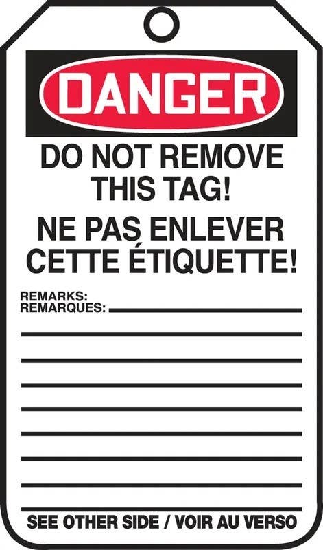 AccuformNMC FRMDT185 French Safety Tags, Danger, Do Not Remove This Tag, 5/Pk