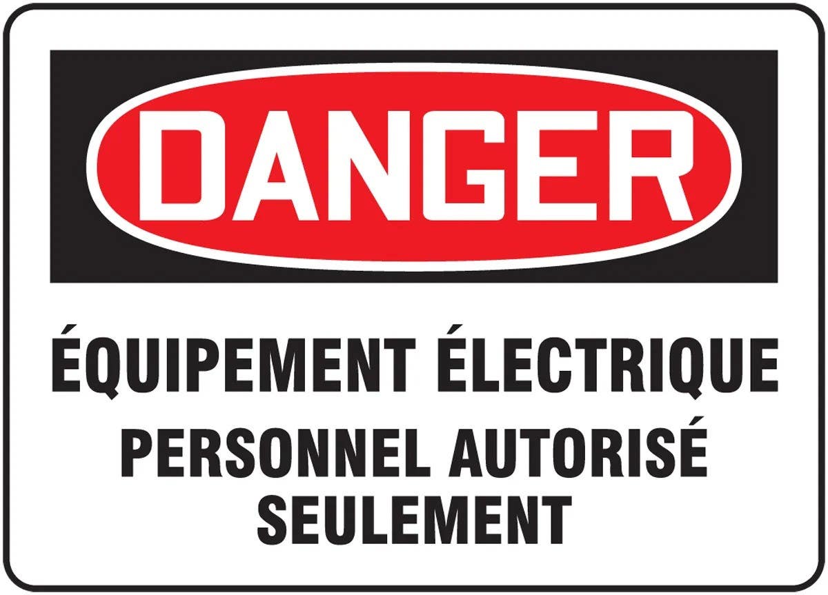 AccuformNMC FRMELC Bilingual French Sign, Danger, Equipement Electrique