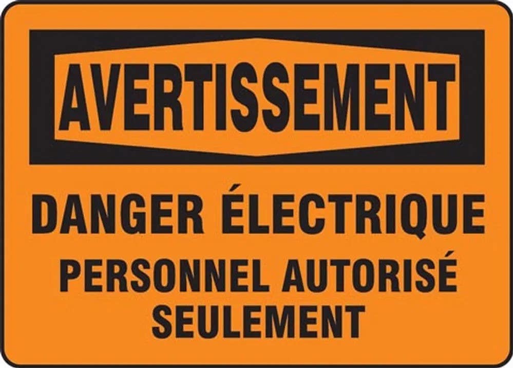 AccuformNMC FRMELC Bilingual French Sign, Avertissement, Danger Electrique