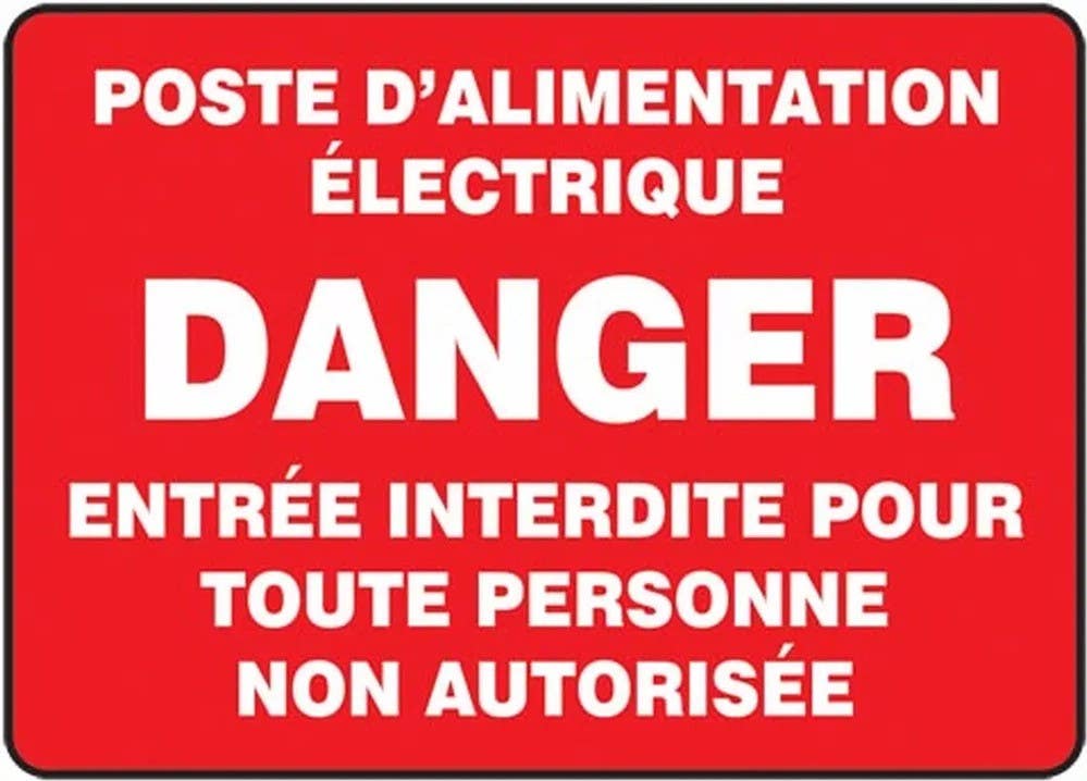 AccuformNMC FRMELC Bilingual French Sign, Danger, Poste D'Alimentation Electrique…
