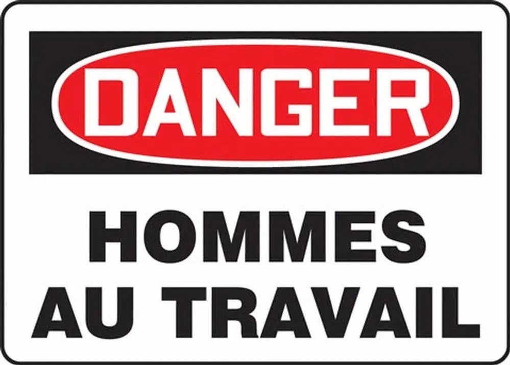 AccuformNMC FRMEQM Bilingual French Sign, Danger, Hommes Au Travail