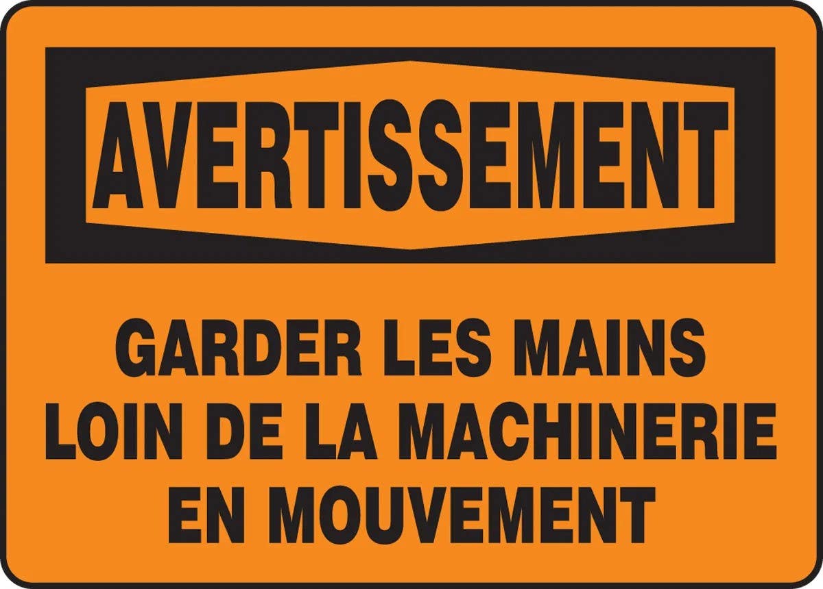 AccuformNMC FRMEQM Bilingual French Sign, Avertissement, Garder Les Mains Loin De La....