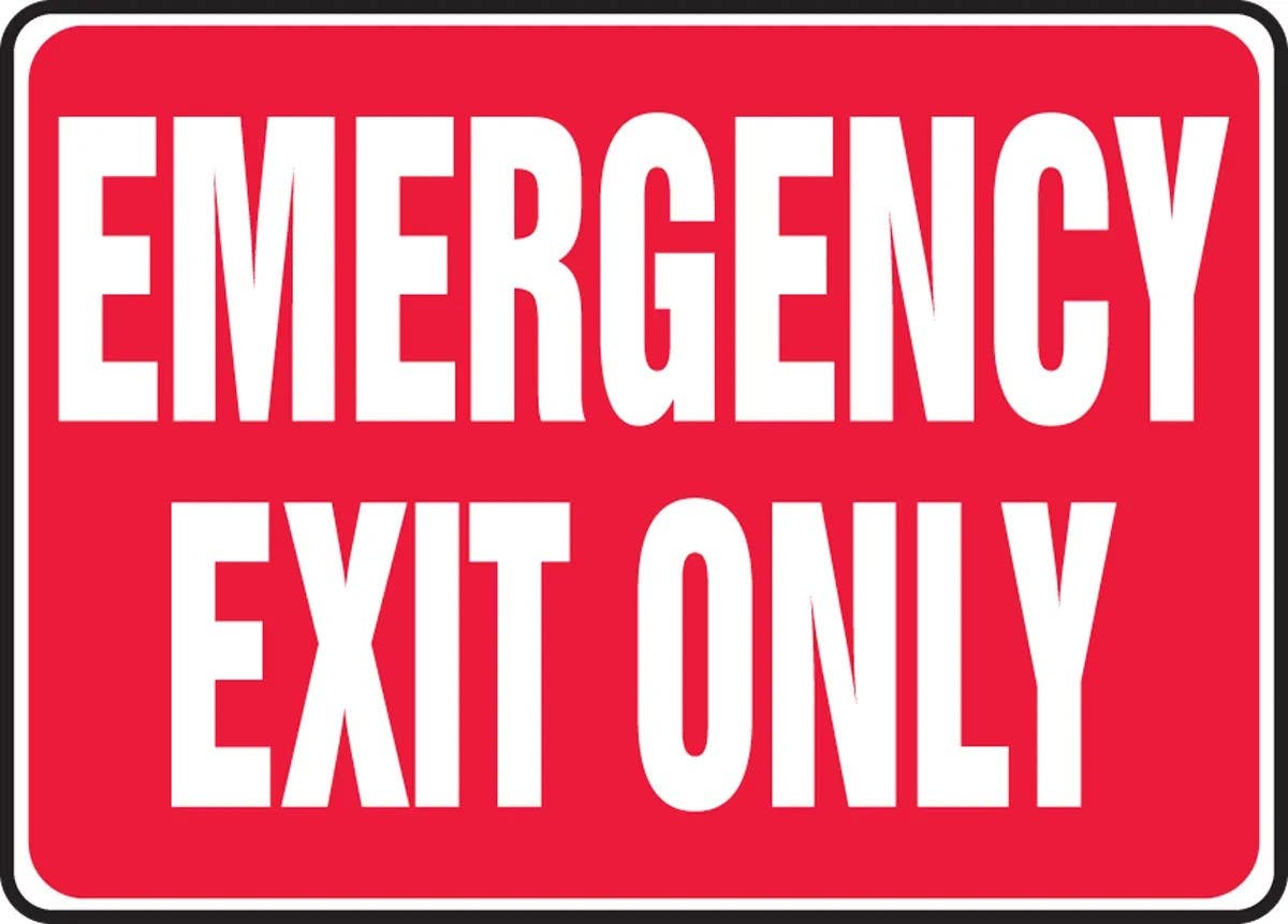 AccuformNMC MEXT Safety Sign, Emergency Exit Only (White Text On Red)