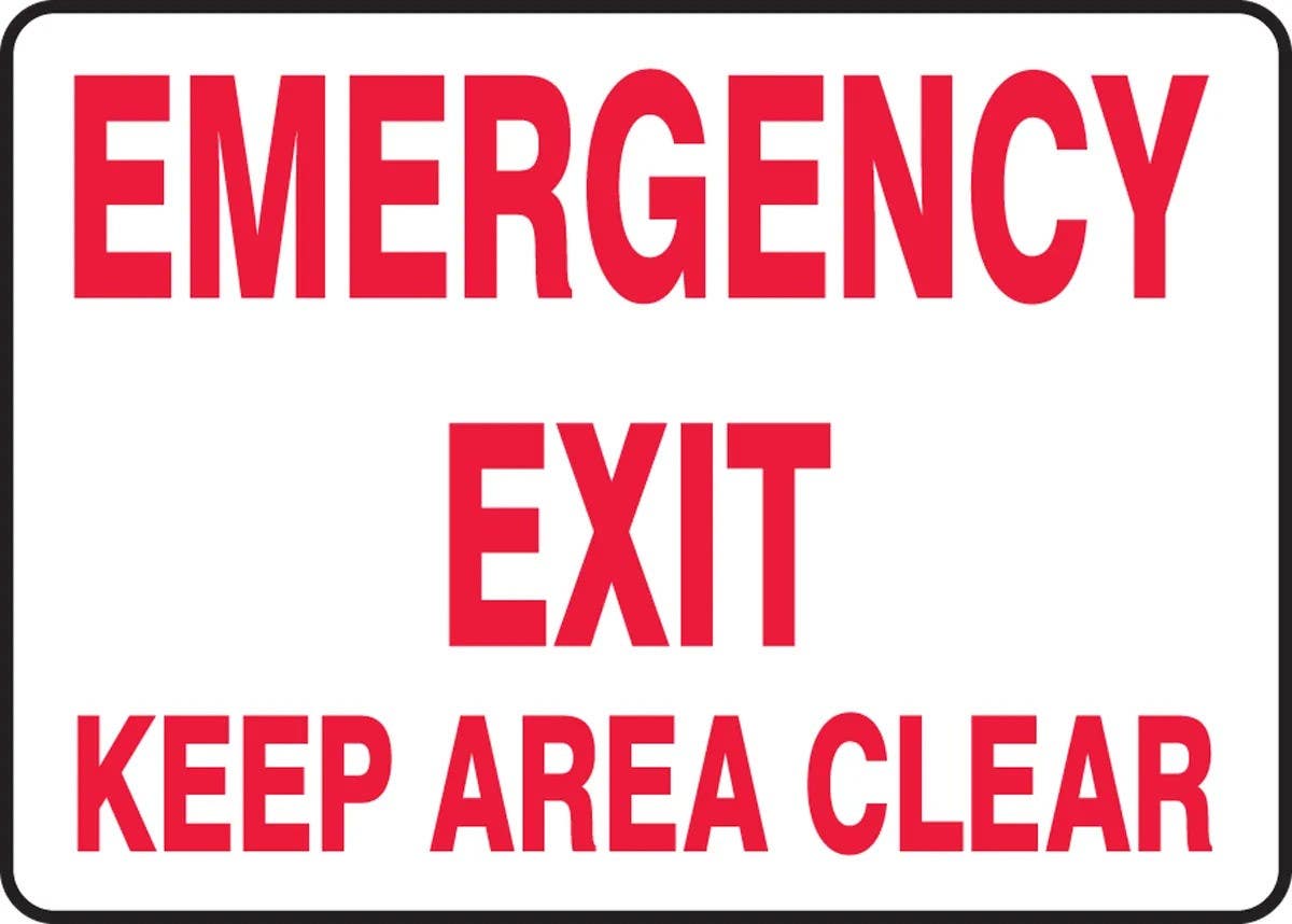 AccuformNMC MEXT Safety Sign, Emergency Exit, Keep Area Clear