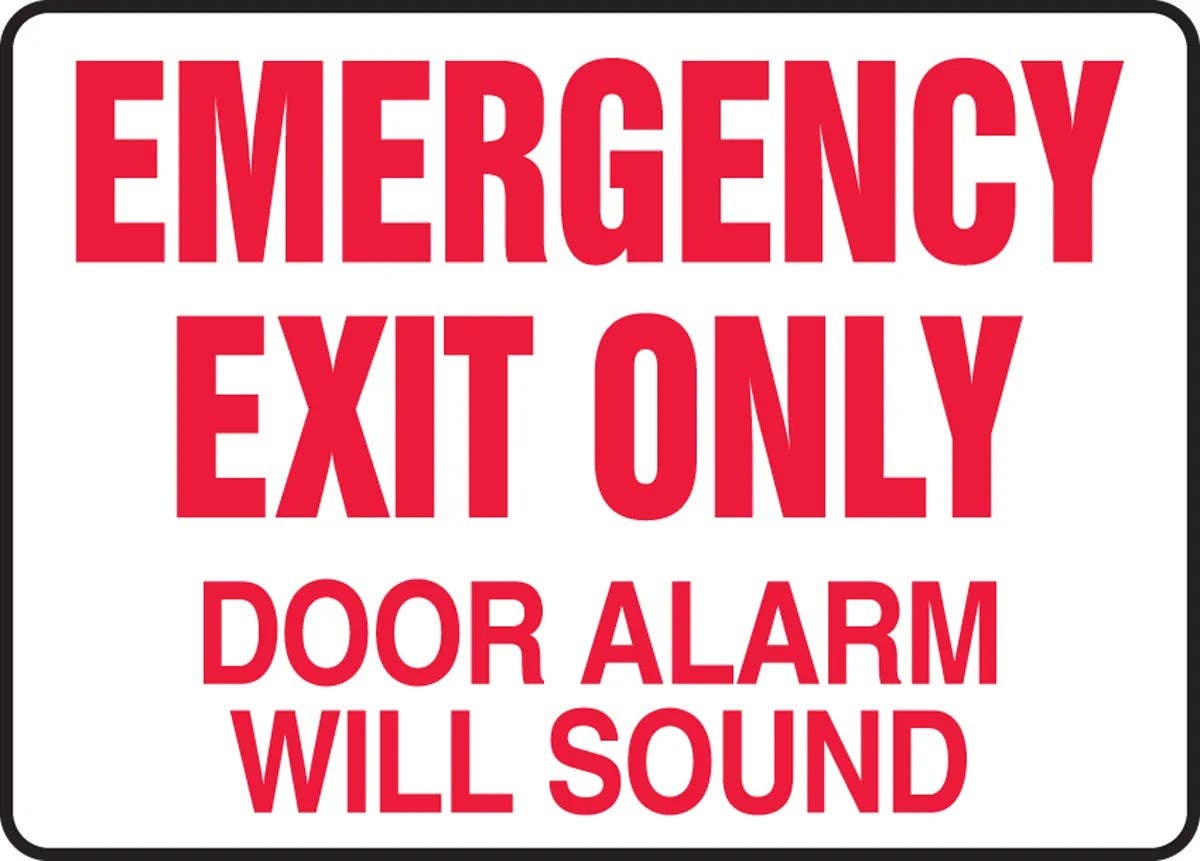 AccuformNMC MEXT Safety Sign, Emergency Exit Only, Door Alarm Will Sound