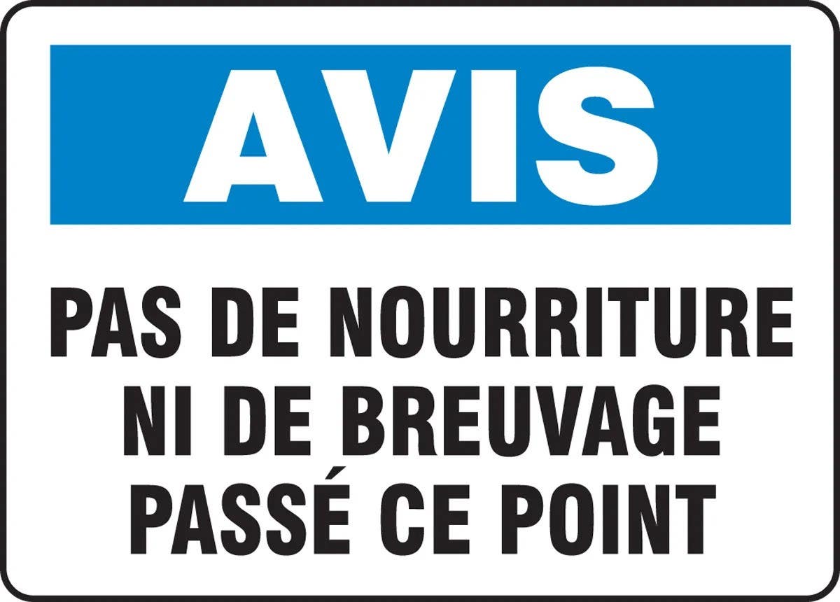 AccuformNMC FRMHSK Bilingual French Sign, No Food Or Drink