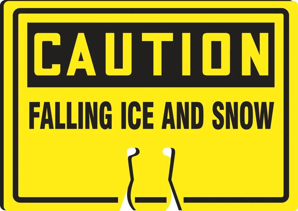 AccuformNMC FBC719 OSHA Caution Cone Top Warning Sign, Falling Ice And Snow, 10" H x 14" W