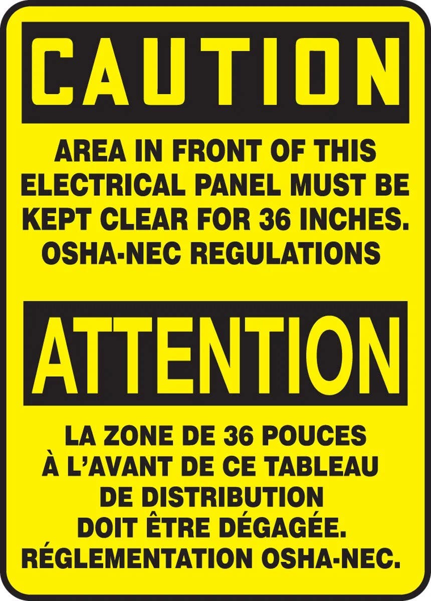 AccuformNMC FBMELC Bilingual Safety Sign, Caution, Area In Front Of This Electrical Panel Must…