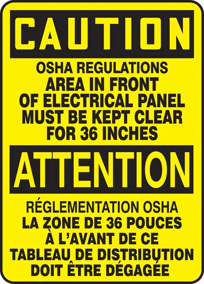 AccuformNMC FBMELC648 Bilingual French Sign, Caution, Area In Front Of Electrical Panel Must…, 14" H x 10" W