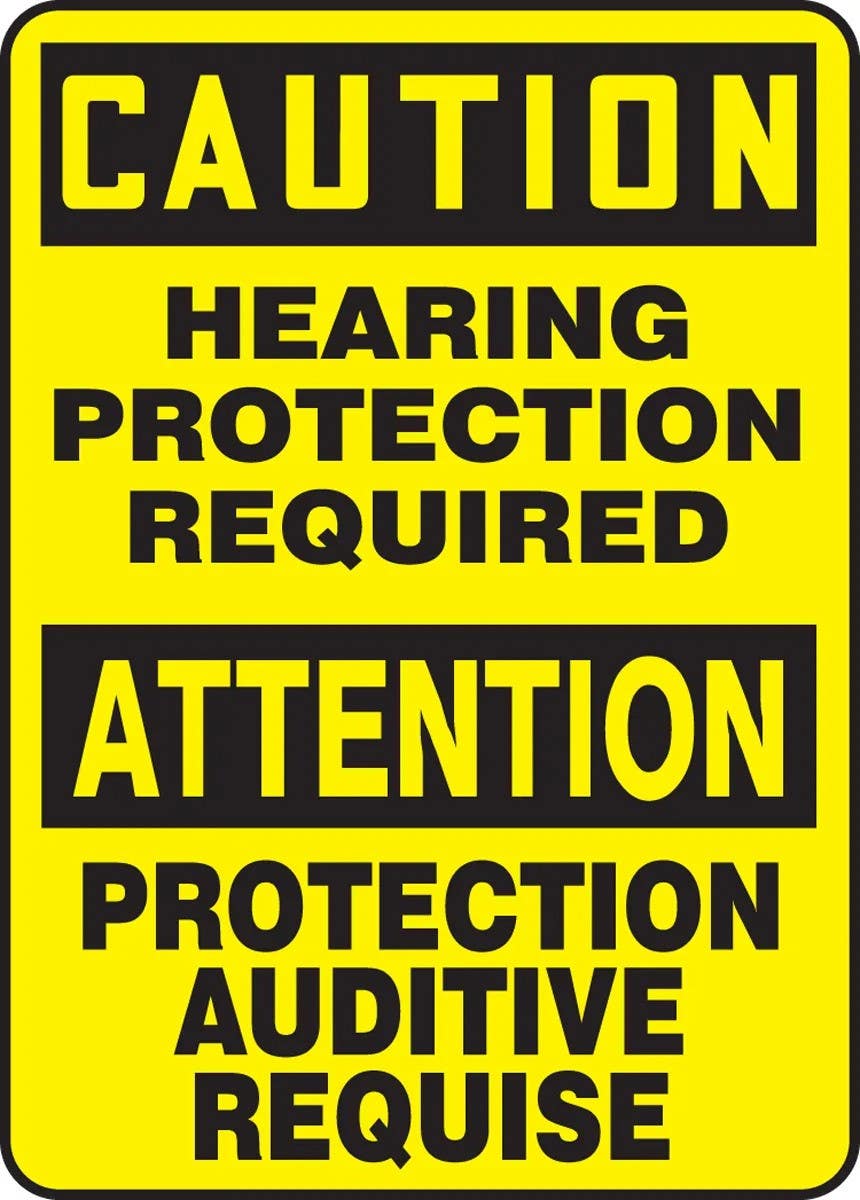 AccuformNMC FBMPP Bilingual Safety Sign, Caution, Hearing Protection Required