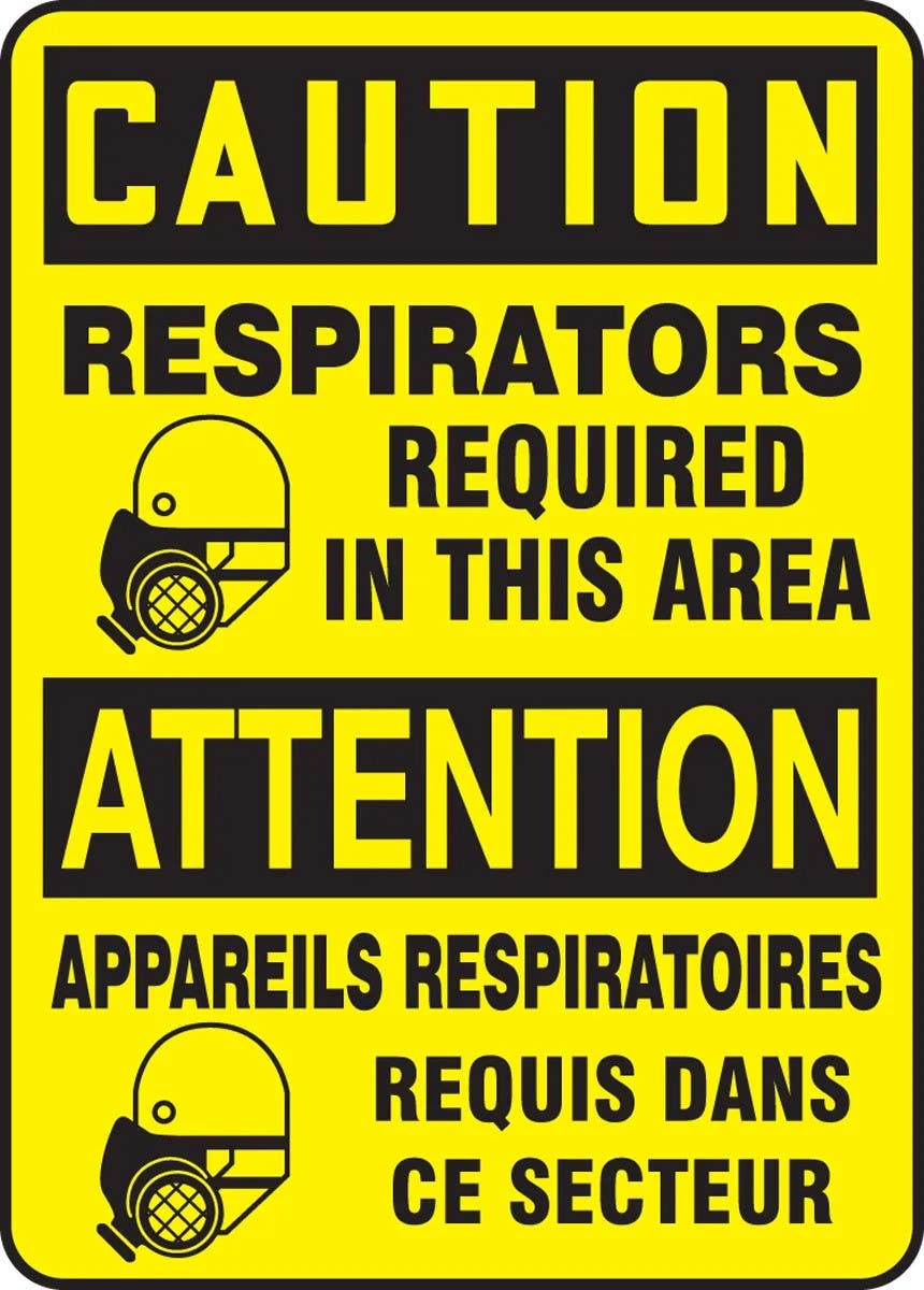 AccuformNMC FBMPPA652 Bilingual French Sign, Caution, Respirators Required In This Area, 14" H x 10" W