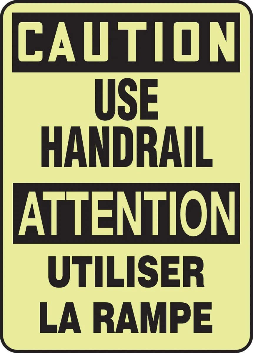 AccuformNMC FBMSTF507 Bilingual French Sign, Caution, Use Handrail, 10" H x 14" W