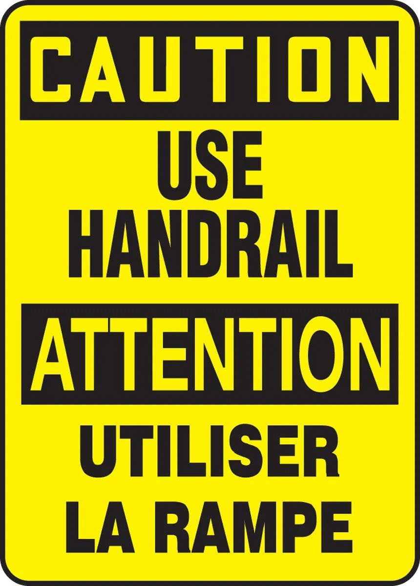 AccuformNMC FBMSTF French Bilingual OSHA Caution Safety Sign, Use Handrail