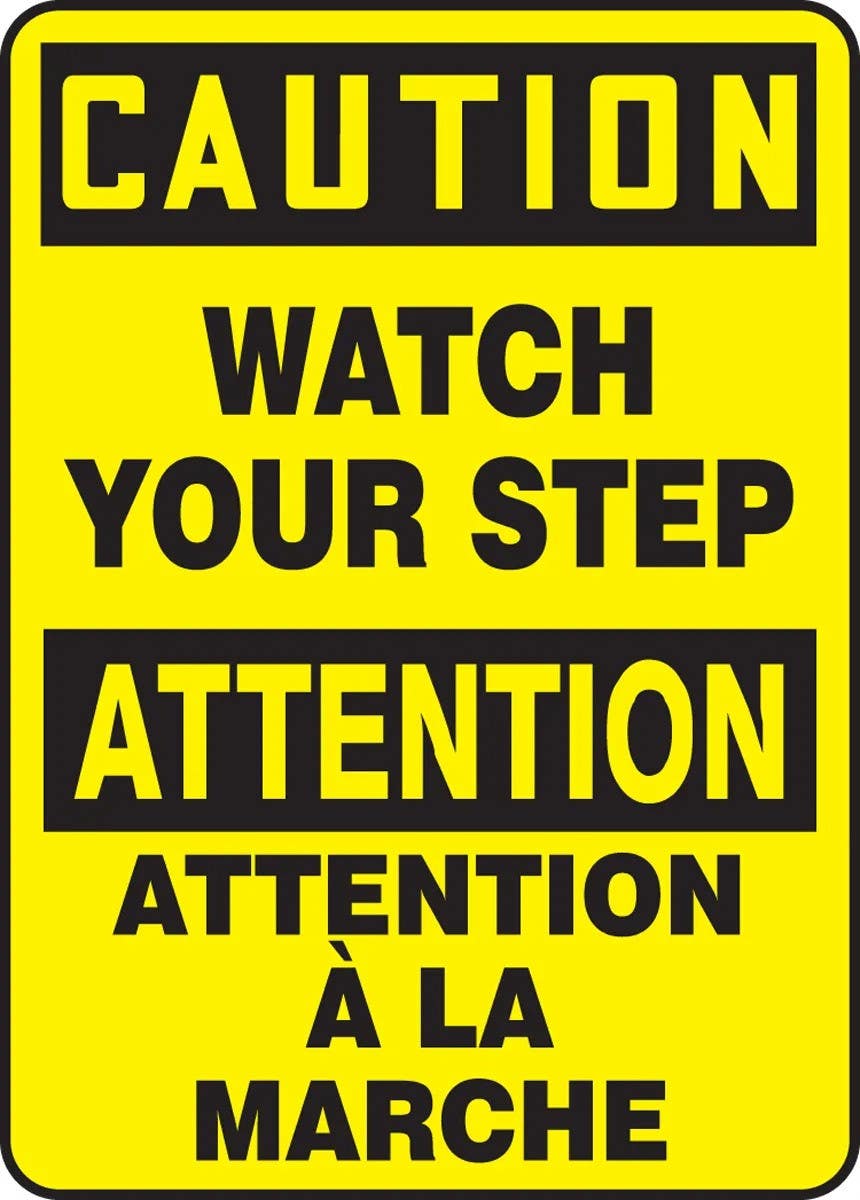AccuformNMC FBMSTF Bilingual Safety Sign, Caution, Watch Your Step