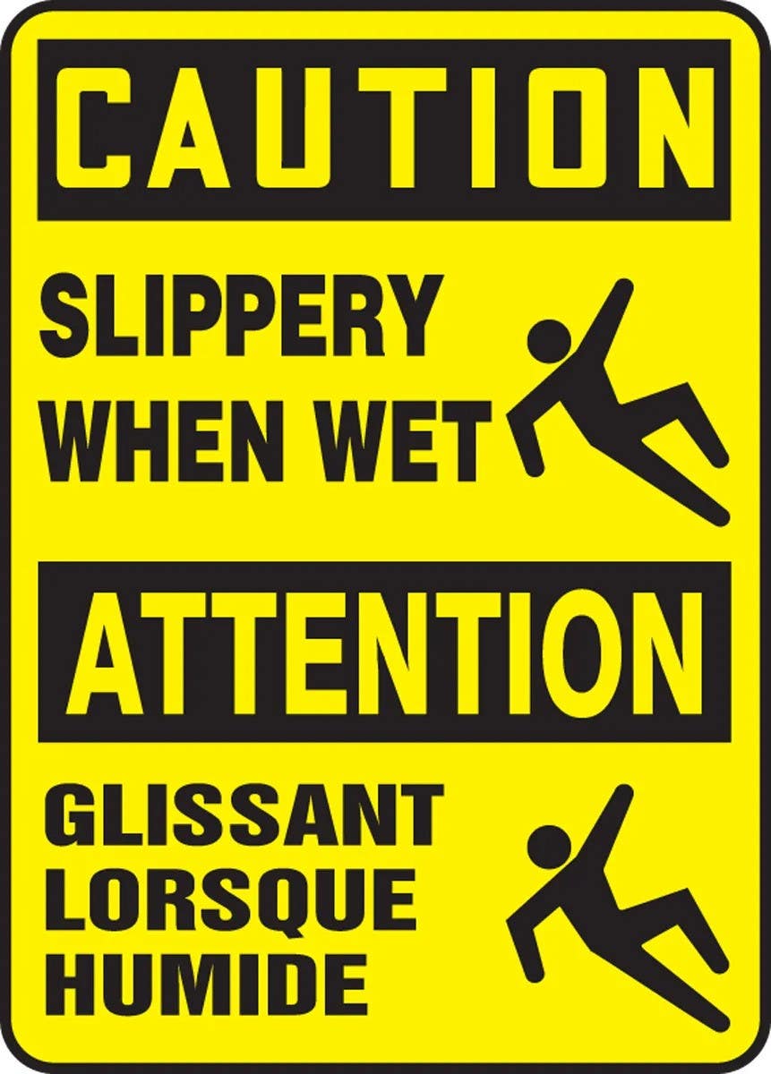 AccuformNMC FBMSTF674 Bilingual French Sign, Caution, Slippery When Wet, 10" H x 14" W