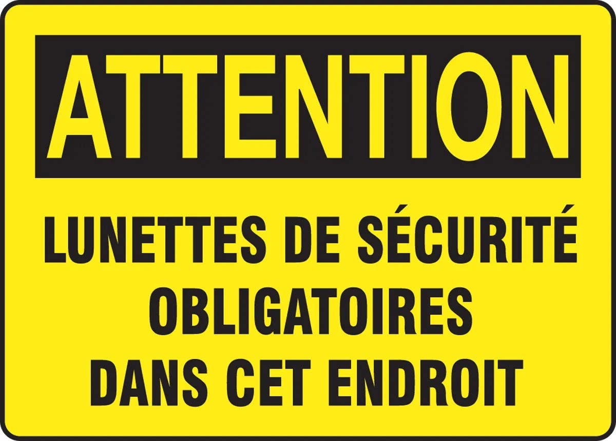 AccuformNMC FRMPPA617 French Sign, Safety Glasses, 10" H x 14" W