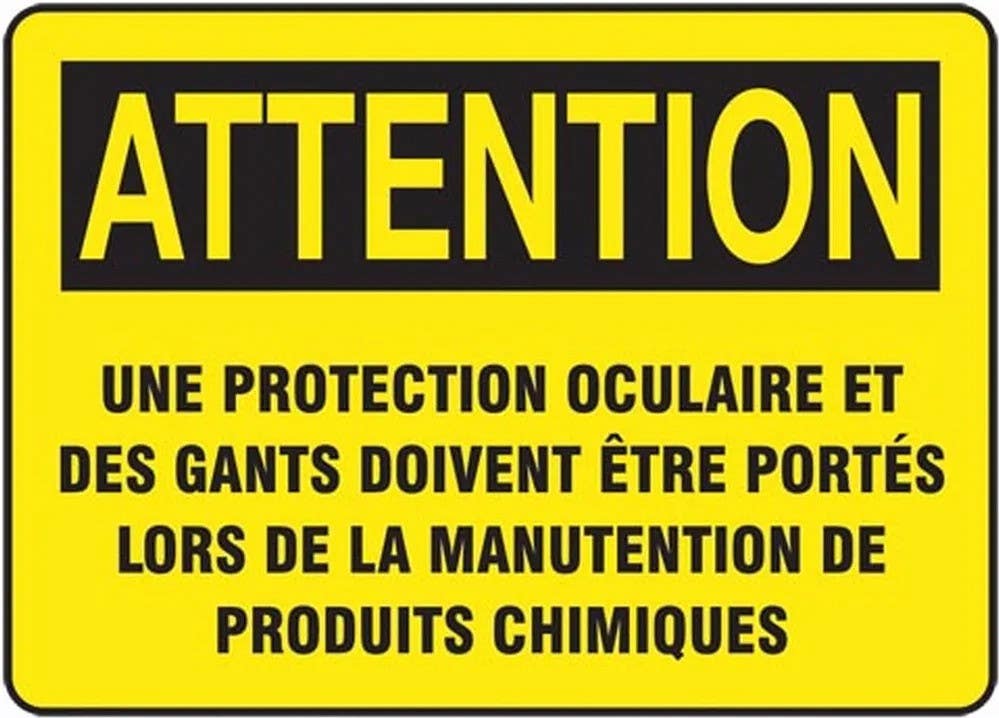 AccuformNMC FRMPPA Bilingual French Sign, Chemical PPE