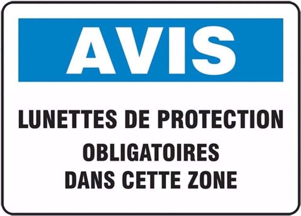 AccuformNMC FRMPPA Bilingual French Sign, Avis, Lunettes De Protection Obligatoires Dans Cette Zone