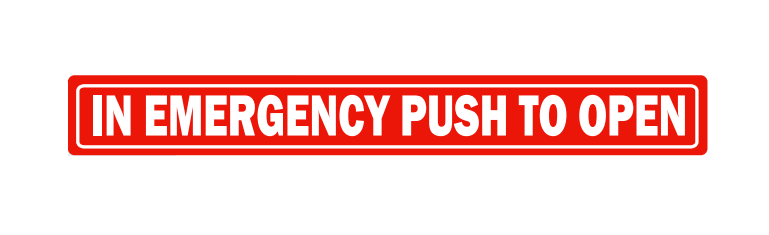 MS Sedco MSS-6 Door Safety Decal, "IN EMERGENCY PUSH TO OPEN", Red & White