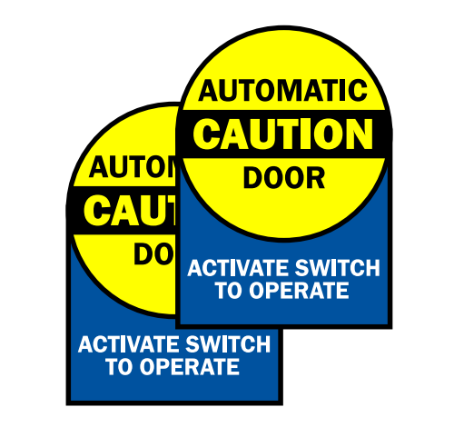 MS Sedco MSS-15 Door Safety Decal, "AUTOMATIC CAUTION DOOR ACTIVATE SWITCH TO OPERATE", Yellow, Black & Blue