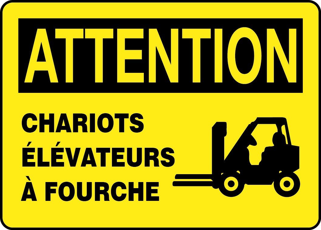 AccuformNMC MVHR Safety Sign, Attention, Chariots Elevateurs A Fourche