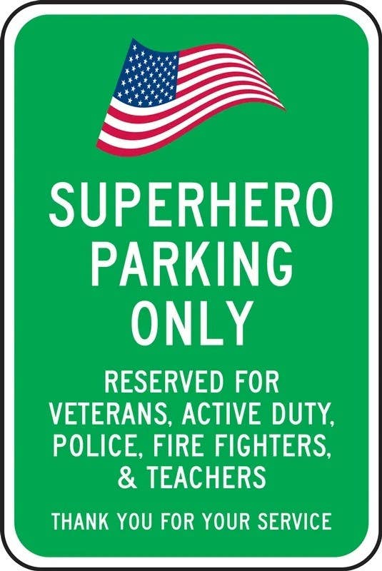 AccuformNMC FRP091RA Reserved Parking Sign, Superhero Parking Only, Reserved For Veterans…, 18" H x 12" W
