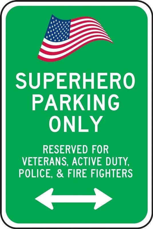 AccuformNMC FRP094RA Reserved Parking Sign, Superhero Parking Only, Reserved For Veterans..., 18" H x 12" W